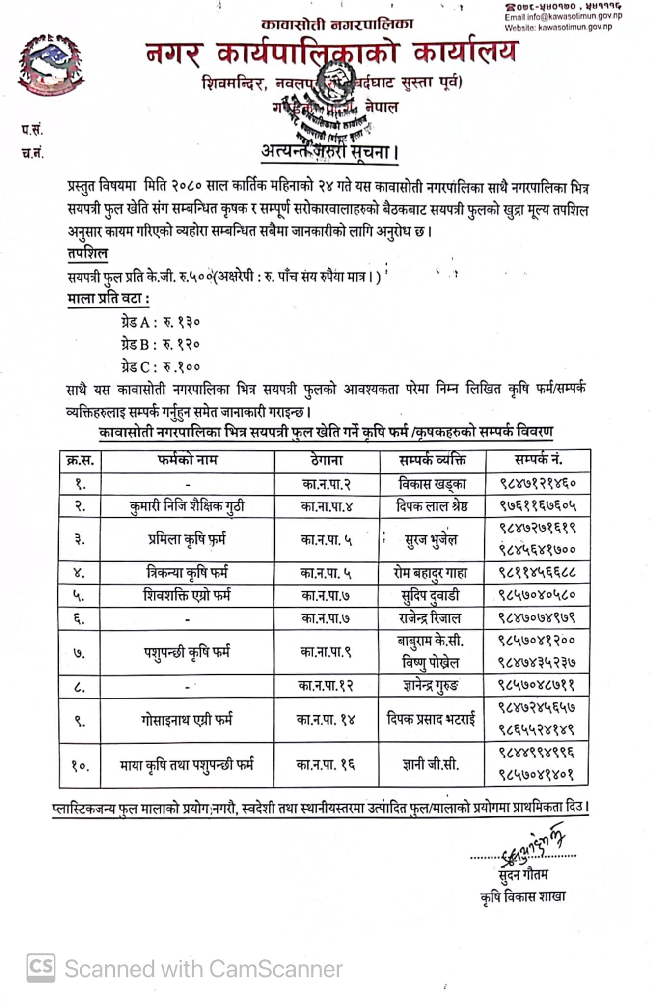 कावासोतीमा फूल र मालाको मूल्य निर्धारण