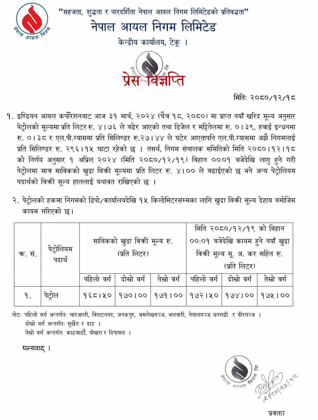 पेट्रोलको भाउ लिटरमै ४ रुपैयाँ बढ्यो