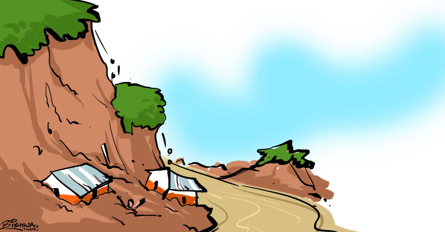 लमजुङमा पहिरोले ३ घर बगायो, ४ जना बेपत्ता