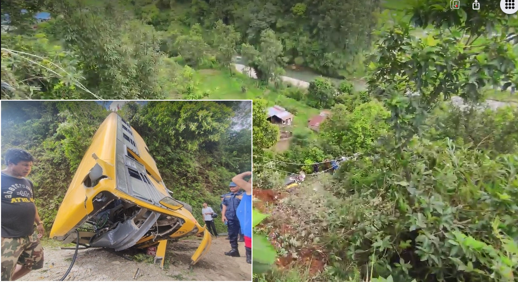 पोखरामा स्कूल बस दुर्घटनाः एकजनाको मृत्यु, दर्जन बढी विद्यार्थी घाइते